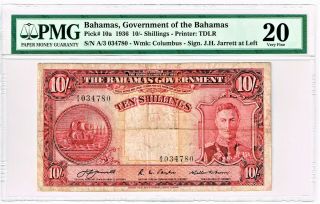 Bahamas: Bahamas Government 10 Shillings 1936 Pick 10a Pmg Very Fine 20.