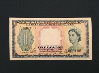 - 1953 Malaya And British Borneo $1 One Dollar Elizabeth Ii P 1