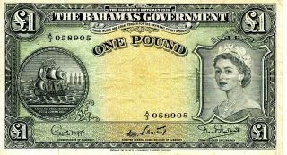 1953 The Bahamas Government 1 Pound Note Very Scarce