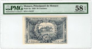 Monaco 50 Centimes 1920 P3a Pmg Choice About Unc 58epq