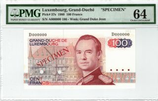 Luxembourg 100 Francs Scarce Specimen 1980 P57s Pmg Choice Unc 64