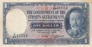 The Government Of The Straits Settlements 1 Dollar 1935 P - 16 Vg King George V