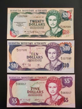1997 99 Bermuda Set Of 3 Bank Notes Commemorative
