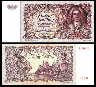 Austria Oesterreichisce National Bank 50 Schilling 1951 P130 Jakob Prandtauer