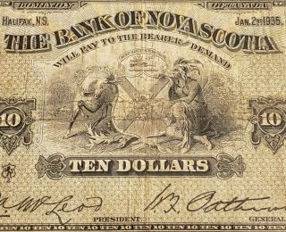 1935 Bank Of Nova Scotia $10.  Canadian Chartered Banknote.