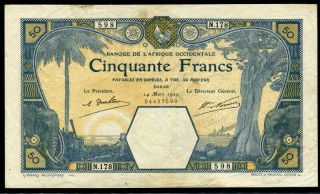 French West Africa 1929,  50 Francs,  P9bc,  Vf