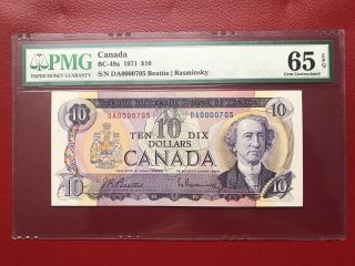 LOW SERIAL NUMBER 1971 BANK OF CANADA $10 BANKNOTE PMG GEM UNC65 EPQ 2
