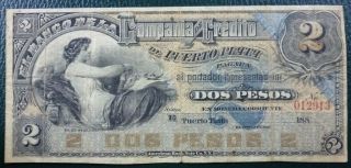 Dominican Republic Banknote 2 Pesos,  P.  S104 Vf 1880 (compañía De Credito)