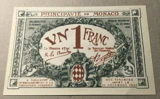 Monaco / Principavté De Monaco - 1 Franc 20.  3.  1920 P 5 Uncirculated