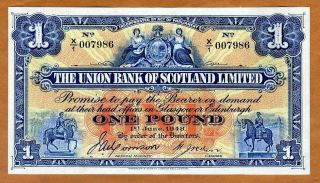 The Union Bank Of Scotland Bank,  1 Pound,  1948,  P - S815,  Xf,  70 Years Old