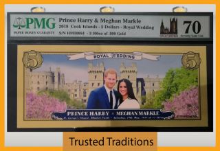 Tt 2018 Cook Islands $5 Real Gold Prince Harry Royal Wedding Pmg 70 Perfect