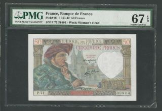 France 50 Francs 1941,  Pick - 93,  Pmg 67 Gem Unc