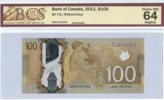 Choice Unc Certified Bank Note Canada $100 2011