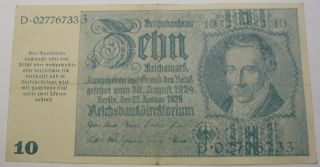 Germany 10 Reichsmark Nd (1945 Old Date 22.  1.  1929) - Pick 188 - Vf