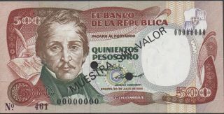 Colombia 500 Pesos Oro 20.  7.  1986 P 423s3 Specimen Uncirculated Banknote