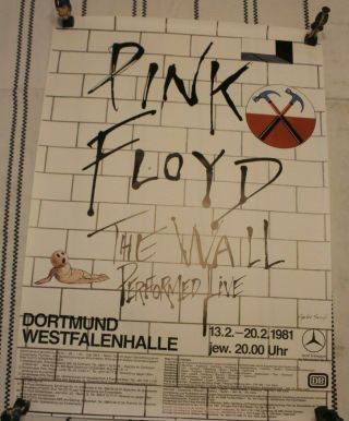 Rare Pink Floyd The Wall 1981 Concert Poster Dortmund Germany 23 X 33