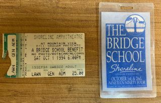 Bridge School Benefit Backstage Pass & Ticket Stub Shoreline Pearl Jam Oct.  1994