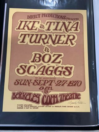 Ike & Tina Turner & Boz Scaggs Concert Poster Signed By Artist Randy Tuten