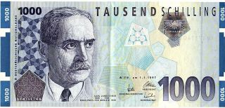 1997 Austria 1000 Schilling Banknote P - 155 Karl Landsteiner