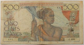 French West Africa 500 Francs 1951 (f) Banknote P - 41