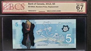 Bank Of Canada 2013 $5 Bc - 69ba Macklem - Poloz Hbk Replacement Gem67 Hbk6218707