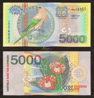 Suriname 5,  000 5000 Gulden 2000 P - 152 Unc Uncirculated