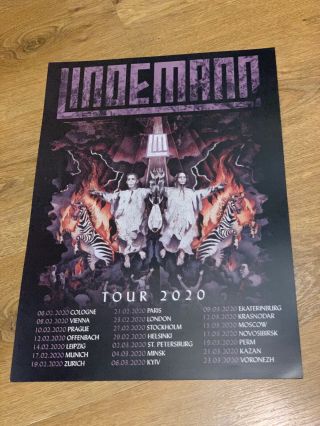 Lindemann Rammstein Tour Poster 2020 A3 Til Lindemann Peter Tagtgren