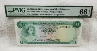 Bahamas,  Government Of The Bahamas P 18b 1965 1 Dollar Pmg 66 Epq Gem Unc