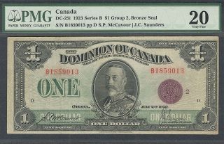 1923 $1.  00 Dc - 25i Pmg Vf 20 Bronze Dominion Of Canada George V Dollar