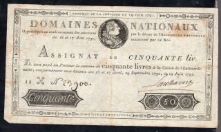 50 Francs Assignat From France 1791 Crispy Vg