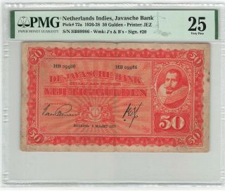 Netherlands Indies 50 Gulden 1927 Indonesia Pick 72a Pmg Very Fine 25