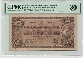 Netherlands Indies 25 Gulden 1927 Indonesia Pick 71a Pmg Very Fine 30