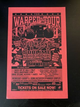 Vans Warped Tour 95 Flyer Sublime L7 Dallas First Year