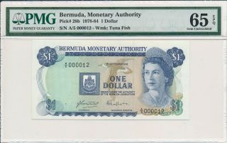 Monetary Authority Bermuda $1 1979 Low S/no 000012 Pmg 65epq