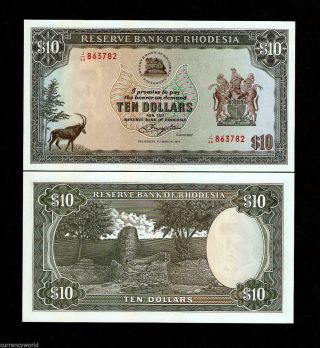 Rhodesia 10 Dollars P - 33 1976 Antelope Unc Animal Africa Currency Money Banknote
