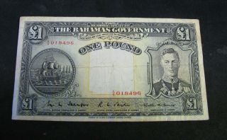 Bahamas 1936 £1 One Pound - King George - Bank Note - Very Fine