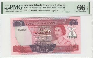 Solomon Islands 10 Dollars 1977 P - 7a Pmg 66 Epq Serial 058220