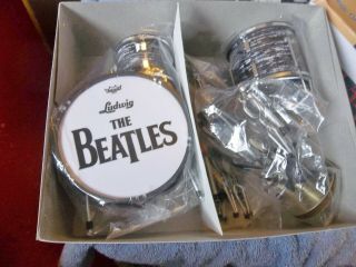 The Beatles Ludwig Miniature Drum Set 4 Drums 3 Cymbals,  Stool Drum Sticks Fab