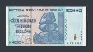 Zimbabwe 100 Trillion Dollars 2008 Unc (pick 91) Aa3520850