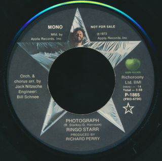 Beatles Rare 1973 U.  S.  Ringo Starr " Photograph " Promotional Issue 45 Nm