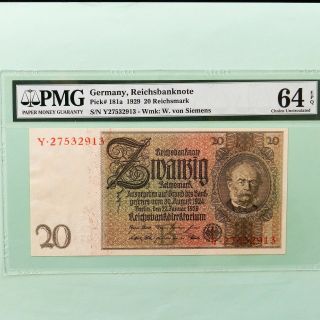 1929 Germany,  Reichsbanknote,  20 Reichsmark,  Pick 181a,  Pmg 64 Epq
