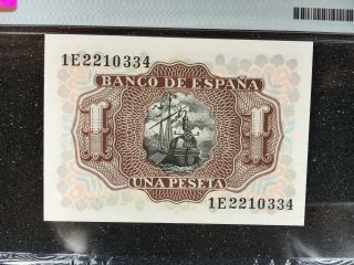 SPAIN Banco de Espana 1 Peseta 1953 P - 144a PMG - 68 GEM NONE FINER 3