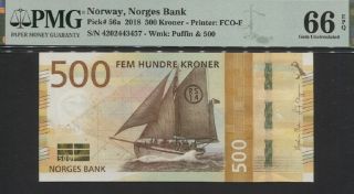 Tt Pk 56a 2018 Norway Norges Bank 500 Kroner Pmg 66 Epq Gem Uncirculated