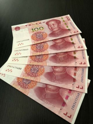 5 X 2015 China 100 Yuan Mao Chinese Currency Rmb Very Good/near Conditions