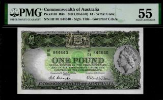 Commonwealth Of Australia 1 Pound 1953 - 60 Pmg 55 Pick 30 Wmk:cook