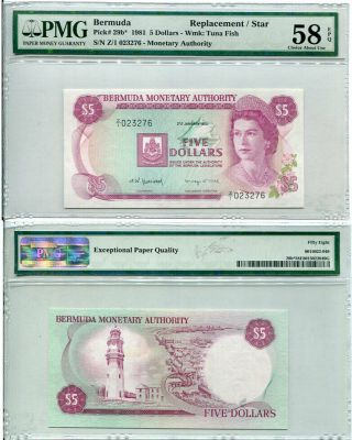 Bermuda 5 Dollars 1981 P 29 B Z/1 Replacement Choice About Unc Pmg 58 Epq