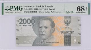 Indonesia 2000 Rupiah 2016/17 P 155 B Solid 222222 Gem Unc Pmg 68 Epq