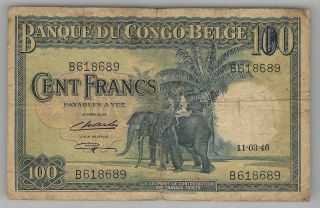 Belgian Congo 100 Francs 11 - 03 - 1946