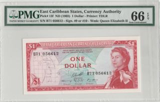 1965 East Caribbean States One Dollar Pmg 66 Gem - Uncirculated Epq