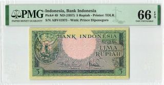 Indonesia 5 Rupiah 1957 Tdlr Pick 49 Pmg Gem Uncirculated 66 Epq